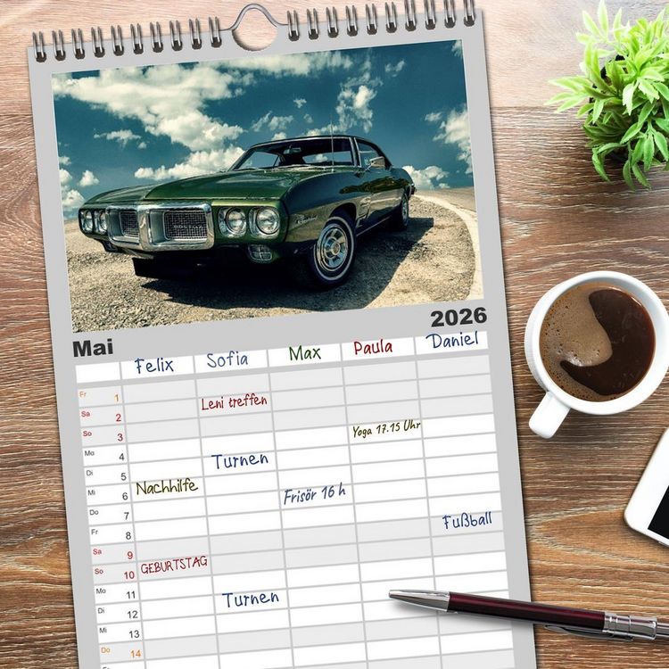 Produktbild: Familienplaner 2026 - American Classic Cars mit 5 Spalten (Wandkalender, 21 x 45 cm) CALVENDO
