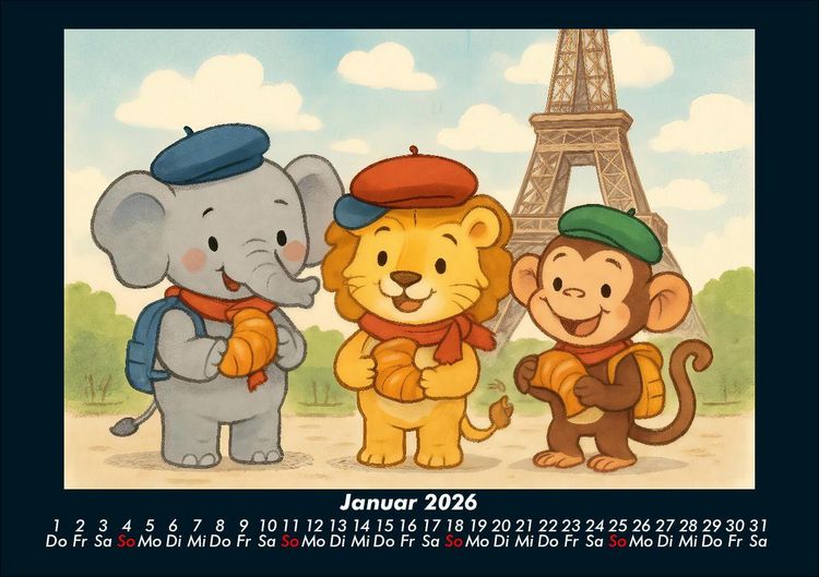 Produktbild: Raffi, Buschi & Milo - Drei Freunde auf Weltreise 2026 Fotokalender DIN A5