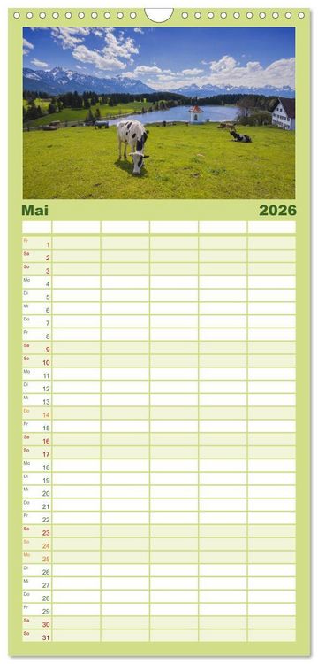 Produktbild: Familienplaner 2026 - Allg&auml;uer Sch&ouml;nheiten Allg&auml;u - Land der K&uuml;he mit 5 Spalten (Wandkalender, 21 x 45 cm) CALVENDO