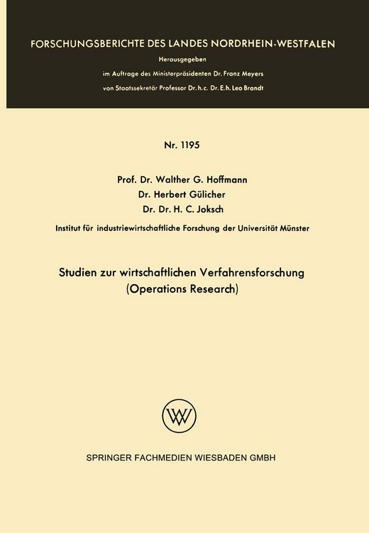Produktbild: Studien zur wirtschaftlichen Verfahrensforschung (Operations Research)