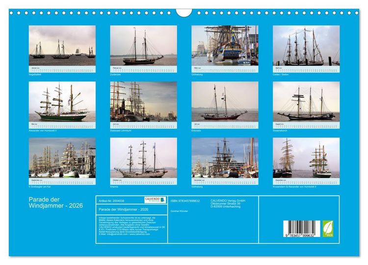 Produktbild: Parade der Windjammer - 2026 (Wandkalender 2026 DIN A3 quer), CALVENDO Monatskalender
