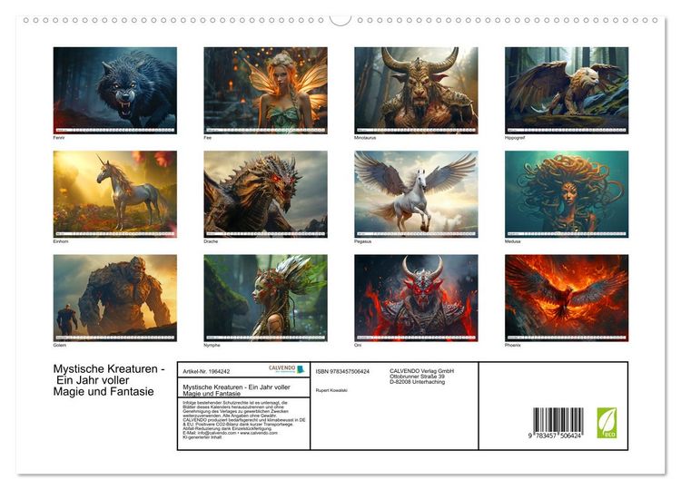 Produktbild: Mystische Kreaturen - Ein Jahr voller Magie und Fantasie (hochwertiger Premium Wandkalender 2026 DIN A2 quer), Kunstdruck in Hochglanz
