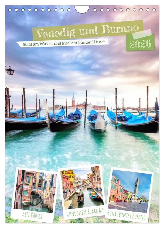 Produktbild: Venedig und Burano, Stadt am Wasser und Insel der bunten H&auml;user (Wandkalender 2026 DIN A4 hoch), CALVENDO Monatskalender