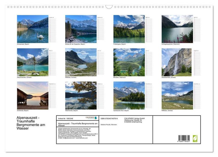 Produktbild: Alpenauszeit - Traumhafte Bergmomente am Wasser (Wandkalender 2026 DIN A2 quer), CALVENDO Monatskalender