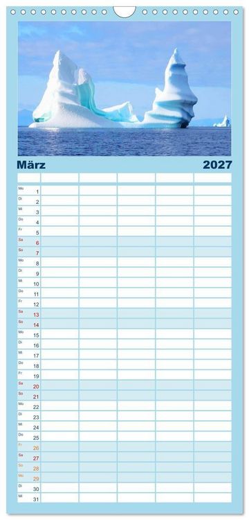Produktbild: Familienplaner 2027 - Arktis und Antarktis - Eisig durch das Jahr mit 5 Spalten (Wandkalender, 21 x 45 cm) CALVENDO