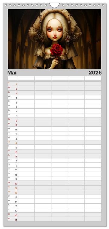 Produktbild: Familienplaner 2026 - Little Gothic Queens. Surrealistische Illustrationen mit 5 Spalten (Wandkalender, 21 x 45 cm) CALVENDO