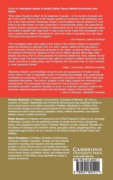 Produktbild: Population Issues in Social Choice Theory, Welfare Economics, and Ethics
