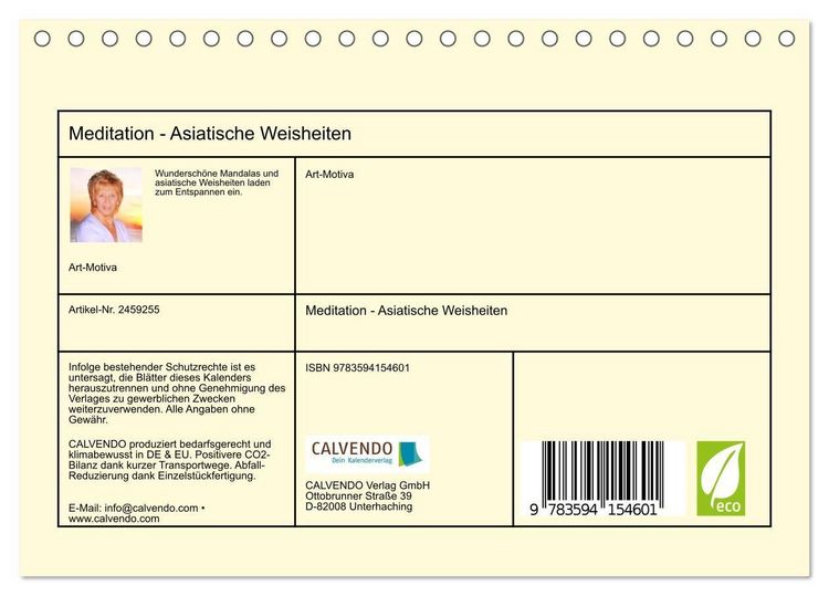 Produktbild: Meditation - Asiatische Weisheiten (Tischkalender 2027 DIN A5 quer), CALVENDO Monatskalender