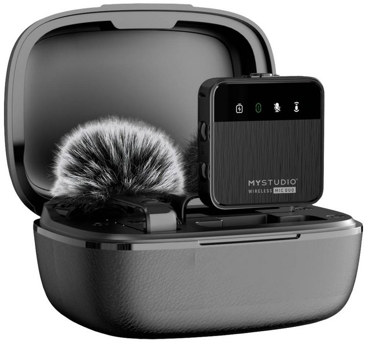 Produktbild: Ansteck Studiomikrofon Easypix MyStudio&reg; Wireless Mic Duo &Uuml;bertragungsart (Details):Kabelgebunden, Funk inkl. Windschutz, inkl. Mikrofoncase