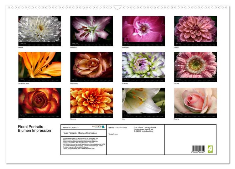 Produktbild: Floral Portraits - Blumen Impression (Wandkalender 2026 DIN A2 quer), CALVENDO Monatskalender