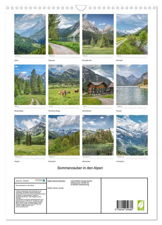 Produktbild: Sommerzauber in den Alpen (Wandkalender 2026 DIN A3 hoch), CALVENDO Monatskalender
