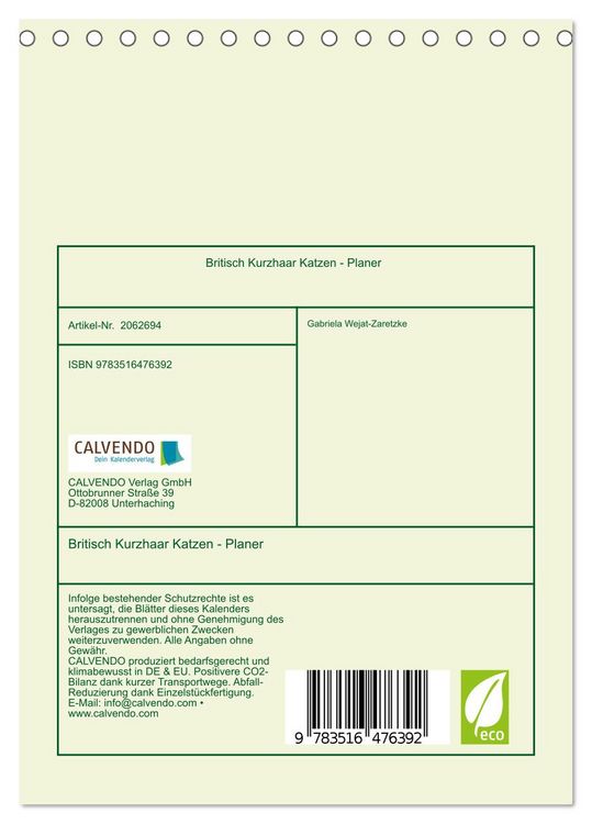 Produktbild: Britisch Kurzhaar Katzen - Planer (Tischkalender 2026 DIN A5 hoch), CALVENDO Monatskalender