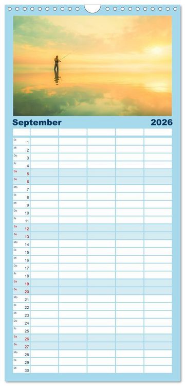 Produktbild: Familienplaner 2026 - Angeln und Fischen Impressionen mit 5 Spalten (Wandkalender, 21 x 45 cm) CALVENDO