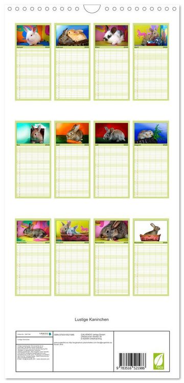 Produktbild: Familienplaner 2026 - Lustige Kaninchen mit 5 Spalten (Wandkalender, 21 x 45 cm) CALVENDO