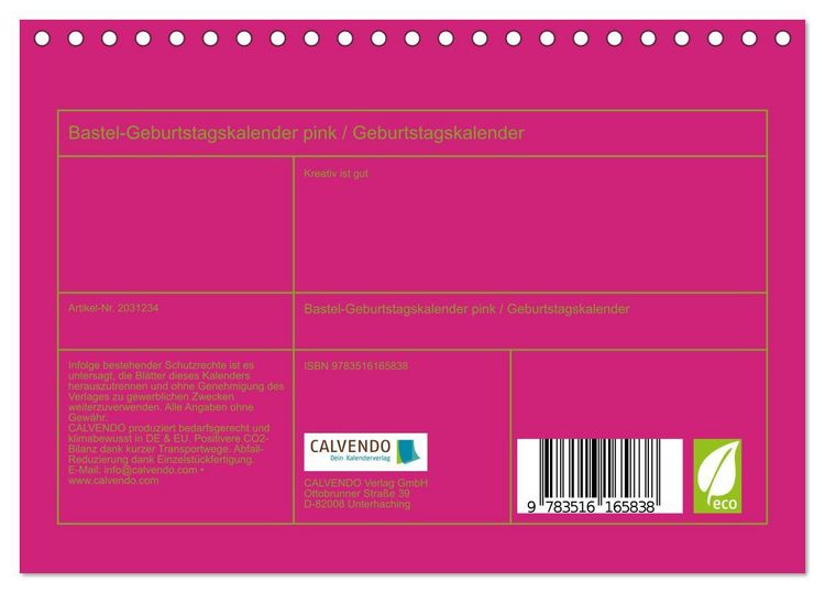 Produktbild: Bastel-Geburtstagskalender pink / Geburtstagskalender (Tischkalender 2026 DIN A5 quer), CALVENDO Monatskalender
