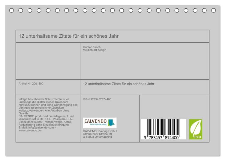 Produktbild: 12 unterhaltsame Zitate f&uuml;r ein sch&ouml;nes Jahr (Tischkalender 2026 DIN A5 quer), CALVENDO Monatskalender