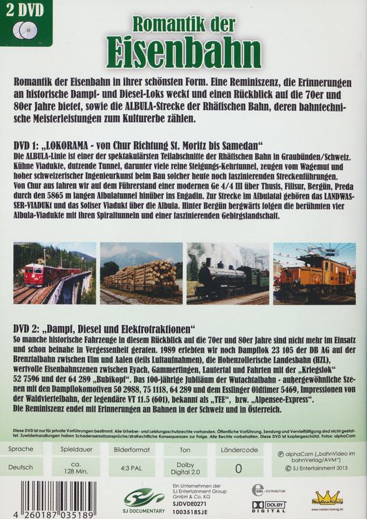 Produktbild: Romantik der Eisenbahn - Dampf, Diesel und Elektrotraktionen & Lokorama - Die Albula-Strecke der Rh&auml;tischen Bahn [2 DVDs]