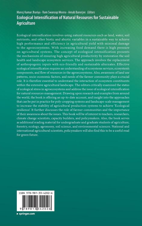 Produktbild: Ecological Intensification of Natural Resources for Sustainable Agriculture