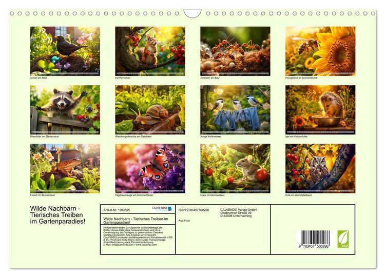 Produktbild: Wilde Nachbarn - Tierisches Treiben im Gartenparadies! (Wandkalender 2026 DIN A3 quer), CALVENDO Monatskalender