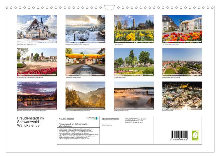 Produktbild: Freudenstadt im Schwarzwald - Wandkalender (Wandkalender 2026 DIN A3 quer), CALVENDO Monatskalender
