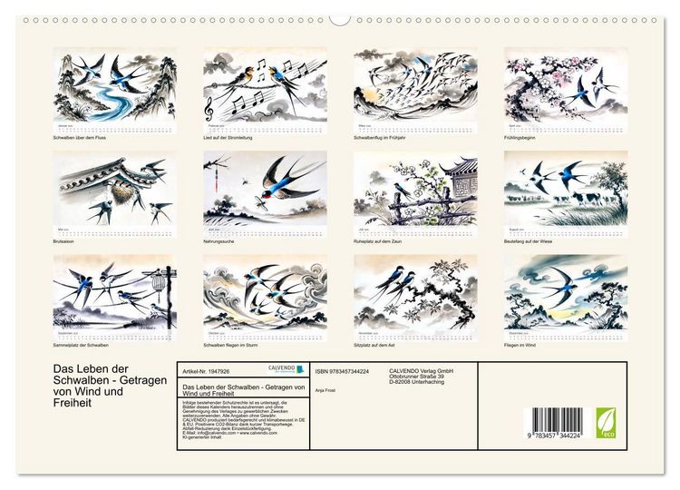 Produktbild: Das Leben der Schwalben - Getragen von Wind und Freiheit (hochwertiger Premium Wandkalender 2026 DIN A2 quer), Kunstdruck in Hochglanz