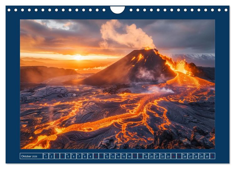 Produktbild: Lebendige Feuerberge - Fantastisch durch eine KI in Szene gesetzt (Wandkalender 2026 DIN A4 quer), CALVENDO Monatskalender