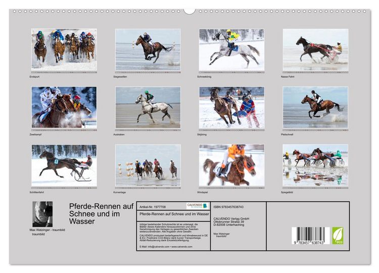 Produktbild: Pferde-Rennen auf Schnee und im Wasser (Wandkalender 2026 DIN A2 quer), CALVENDO Monatskalender