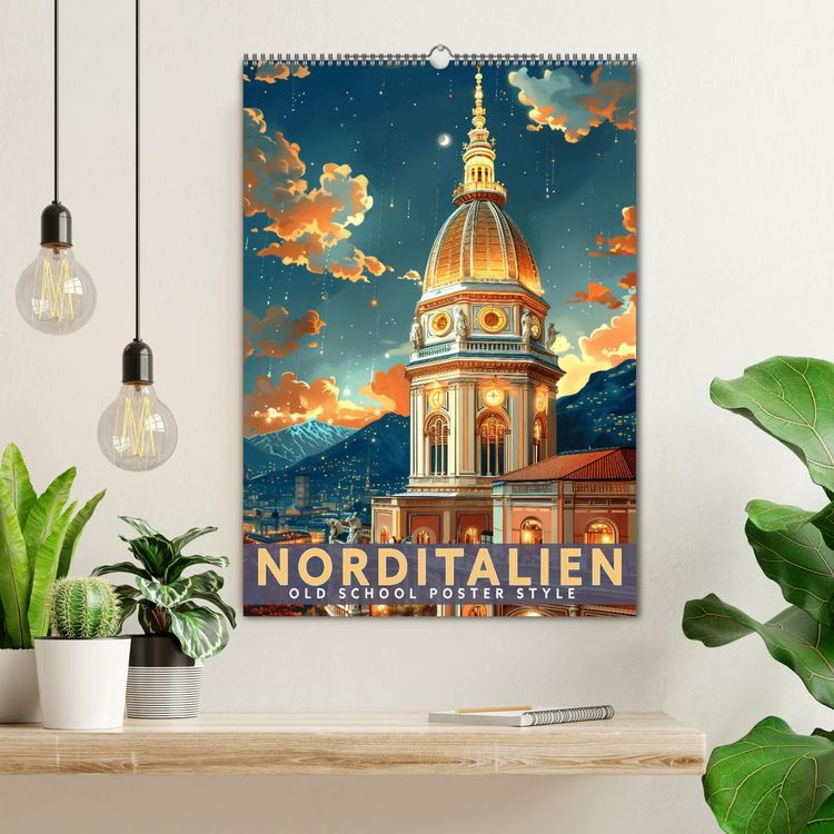 Produktbild: Norditalien - Old School Poster Style (Wandkalender 2026 DIN A2 hoch), CALVENDO Monatskalender