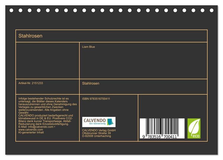 Produktbild: Stahlrosen (Tischkalender 2026 DIN A5 quer), CALVENDO Monatskalender