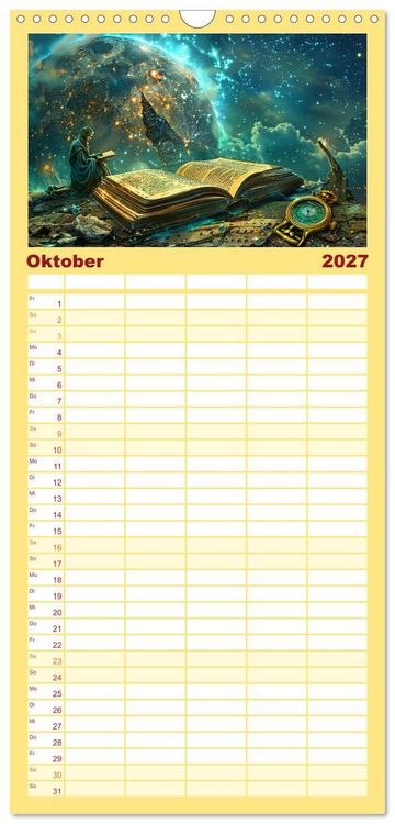 Produktbild: Familienplaner 2027 - Welten zwischen den Zeilen - B&uuml;cher, die Tr&auml;ume wecken mit 5 Spalten (Wandkalender, 21 x 45 cm) CALVENDO