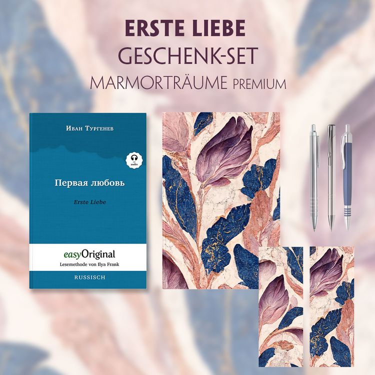 Produktbild: Erste Liebe Geschenkset (Hardcover mit Audio-Online) + Marmortr&auml;ume Schreibset Premium