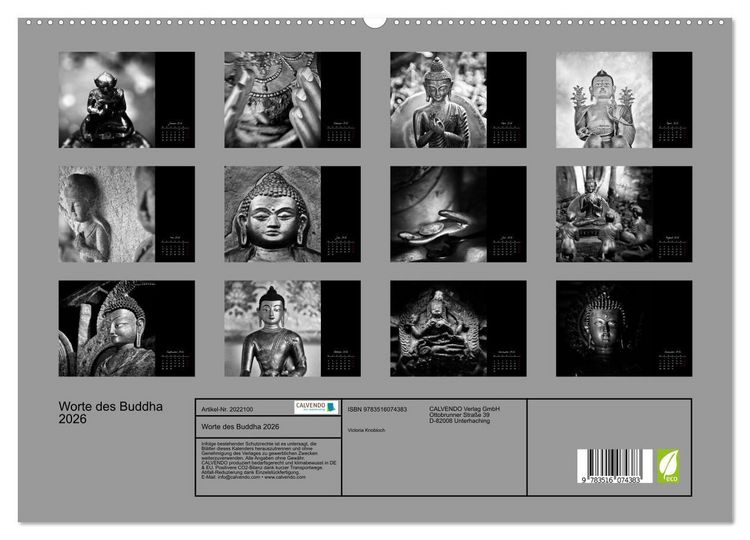 Produktbild: Worte des Buddha 2026 (hochwertiger Premium Wandkalender 2026 DIN A2 quer), Kunstdruck in Hochglanz