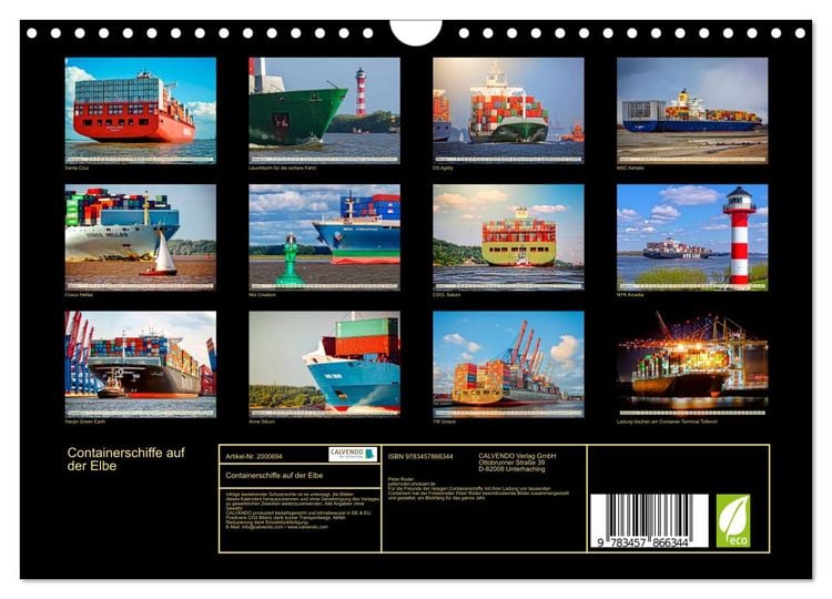 Produktbild: Containerschiffe auf der Elbe (Wandkalender 2026 DIN A4 quer), CALVENDO Monatskalender