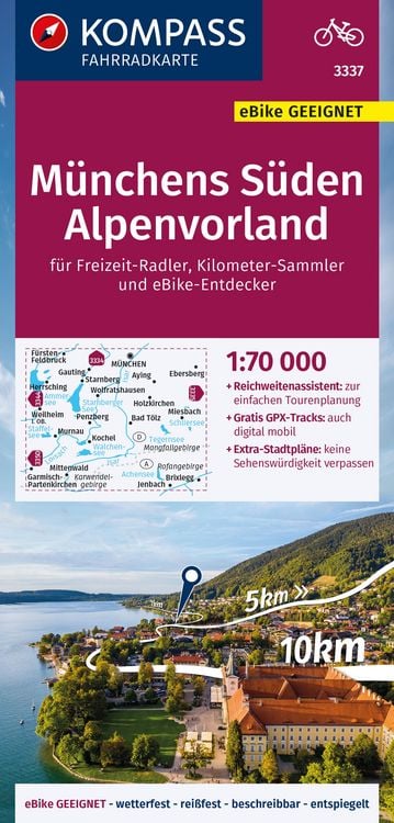 Produktbild: KOMPASS Fahrradkarte 3337 M&uuml;nchens S&uuml;den, Alpenvorland 1:70.000