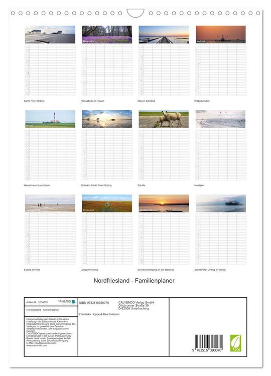 Produktbild: Nordfriesland - Familienplaner (Wandkalender 2026 DIN A3 hoch), CALVENDO Monatskalender