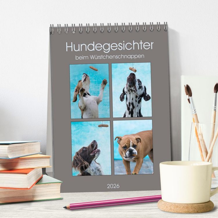 Produktbild: Hundegesichter beim W&uuml;rstchenschnappen (Tischkalender 2026 DIN A5 hoch), CALVENDO Monatskalender