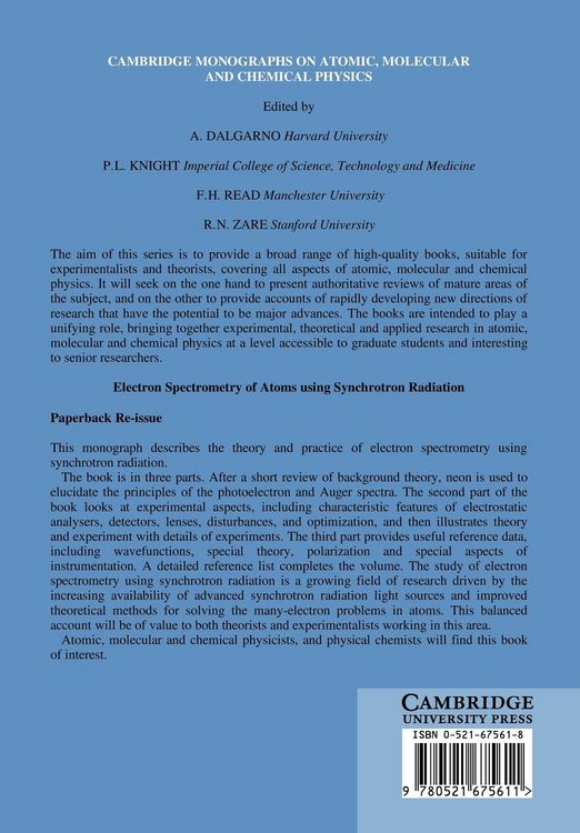 Produktbild: Electron Spectrometry of Atoms Using Synchrotron Radiation
