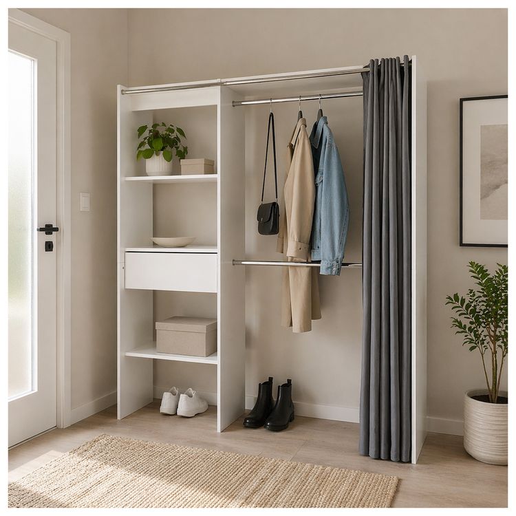 Produktbild: HTI-Living Offene Garderobe mit Vorhang Wei&szlig; Offene Garderobe mit Vorhang Wei&szlig;