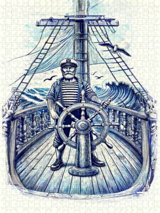 Produktbild: CALVENDO Puzzle Seemann mit am Ruder des Segelschiffes | 1000 Teile Lege-Gr&ouml;&szlig;e 64x48cm Foto-Puzzle f&uuml;r gl&uuml;ckliche Stunden