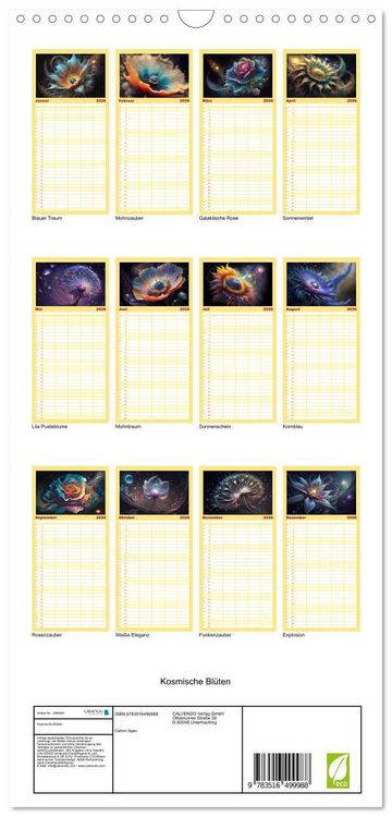 Produktbild: Familienplaner 2026 - Kosmische Bl&uuml;ten mit 5 Spalten (Wandkalender, 21 x 45 cm) CALVENDO