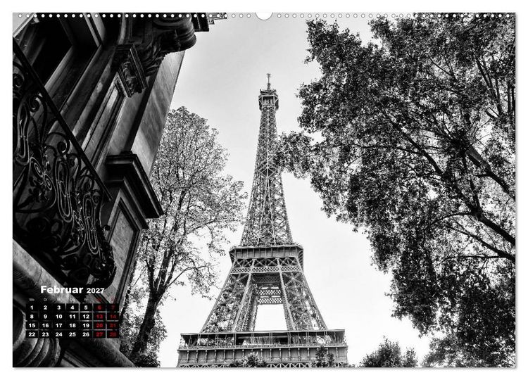 Produktbild: Paris-Impressionen in Schwarz-Wei&szlig; (hochwertiger Premium Wandkalender 2027 DIN A2 quer), Kunstdruck in Hochglanz