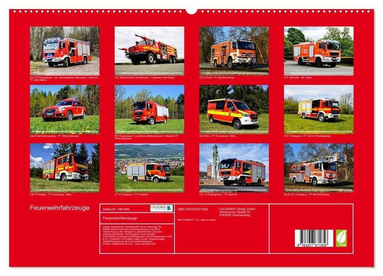 Produktbild: Feuerwehrfahrzeuge (hochwertiger Premium Wandkalender 2026 DIN A2 quer), Kunstdruck in Hochglanz