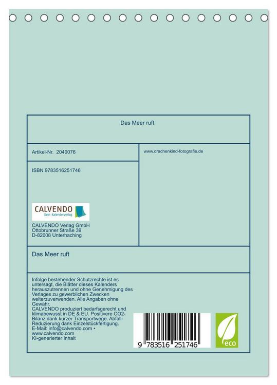 Produktbild: Das Meer ruft (Tischkalender 2026 DIN A5 hoch), CALVENDO Monatskalender
