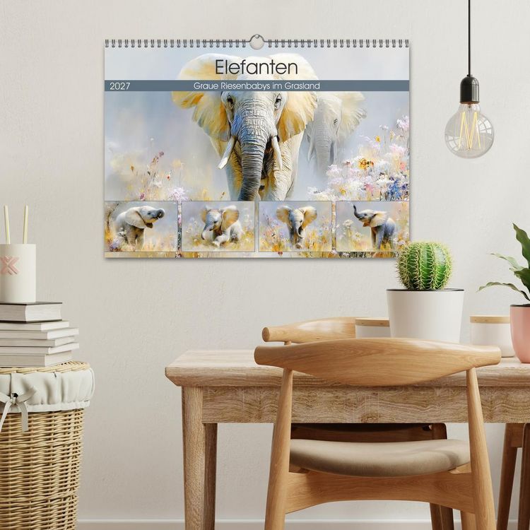 Produktbild: Elefanten. Graue Riesenbabys im Grasland (Wandkalender 2027 DIN A3 quer), CALVENDO Monatskalender