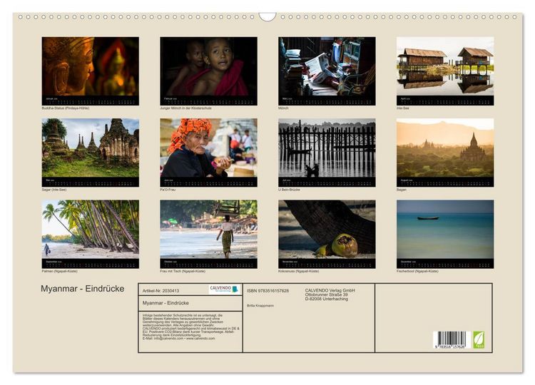 Produktbild: Myanmar - Eindr&uuml;cke (Wandkalender 2026 DIN A2 quer), CALVENDO Monatskalender