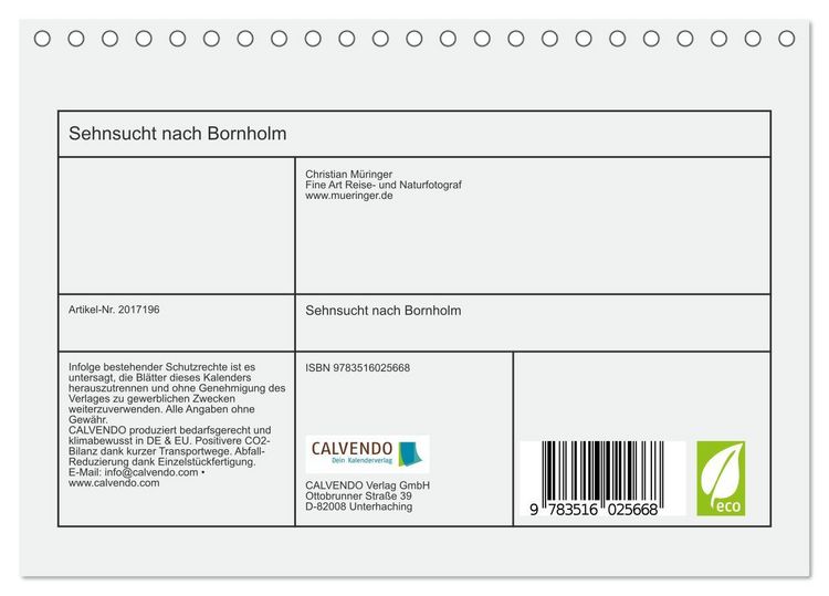 Produktbild: Sehnsucht nach Bornholm (Tischkalender 2026 DIN A5 quer), CALVENDO Monatskalender