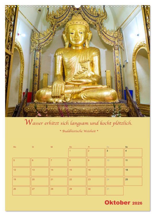 Produktbild: BUDDHA IN GOLD - Mit buddhistischen Spr&uuml;chen (Wandkalender 2026 DIN A2 hoch), CALVENDO Monatskalender
