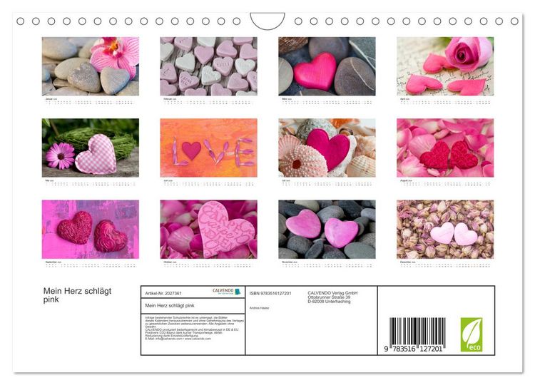 Produktbild: Mein Herz schl&auml;gt pink (Wandkalender 2026 DIN A4 quer), CALVENDO Monatskalender