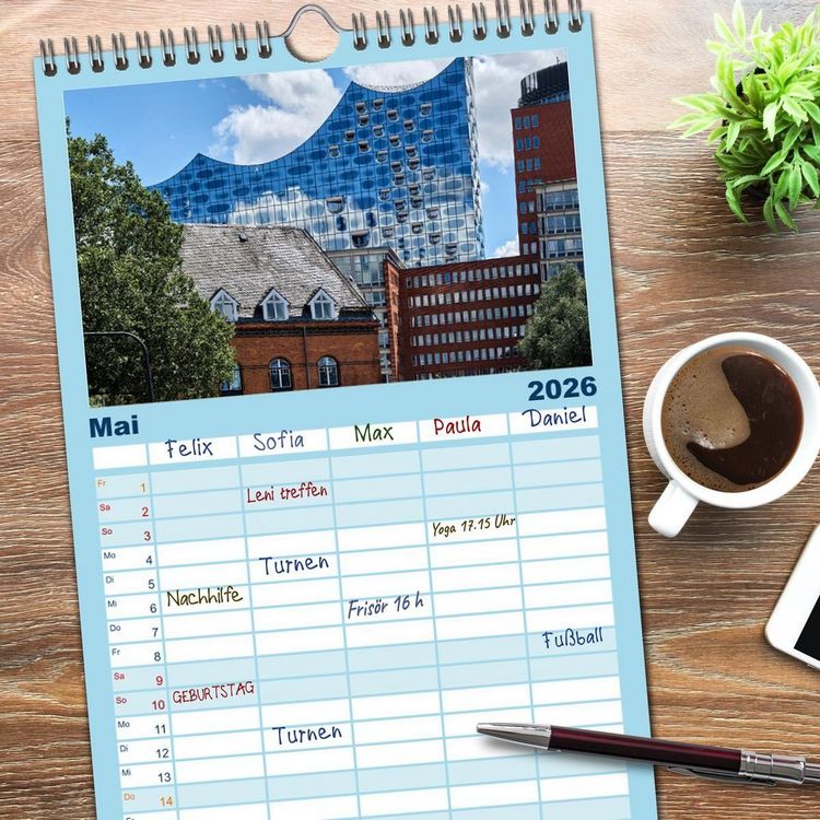 Produktbild: Familienplaner 2026 - Freie Hansestadt Hamburg mit 5 Spalten (Wandkalender, 21 x 45 cm) CALVENDO