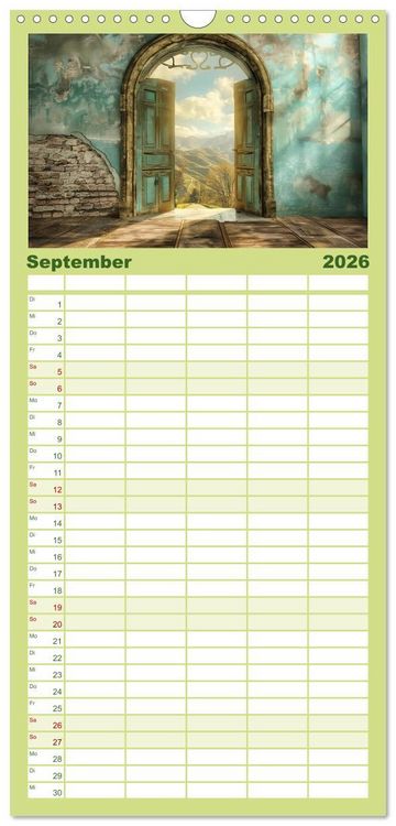 Produktbild: Familienplaner 2026 - T&uuml;ren, die Geschichten erz&auml;hlen mit 5 Spalten (Wandkalender, 21 x 45 cm) CALVENDO